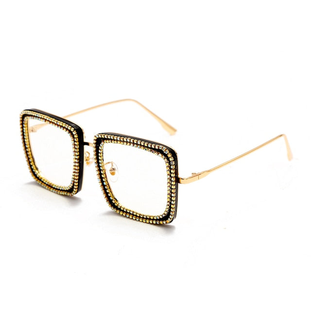 Calanovella Diamond Rhinestone Square Glasses Frames Retro Steampunk