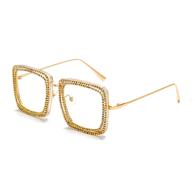 Calanovella Diamond Rhinestone Square Glasses Frames Retro Steampunk