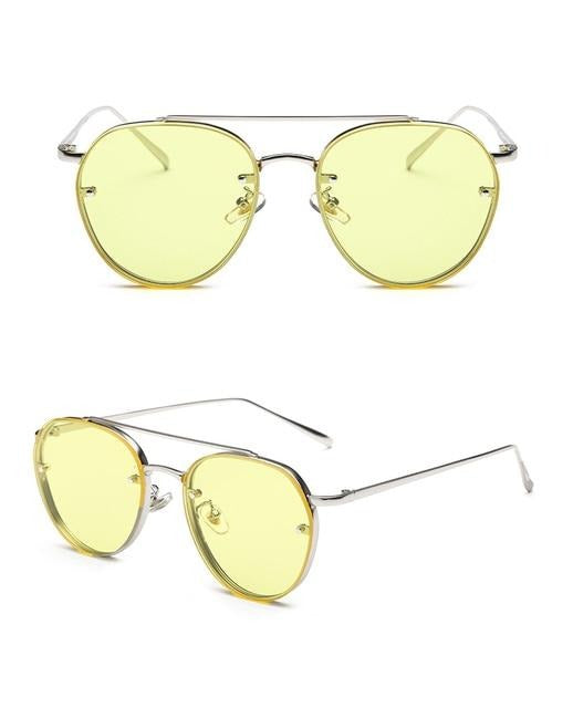Calanovella Cool Double Bridges Flat Top Round Pilot Sunglasses UV400