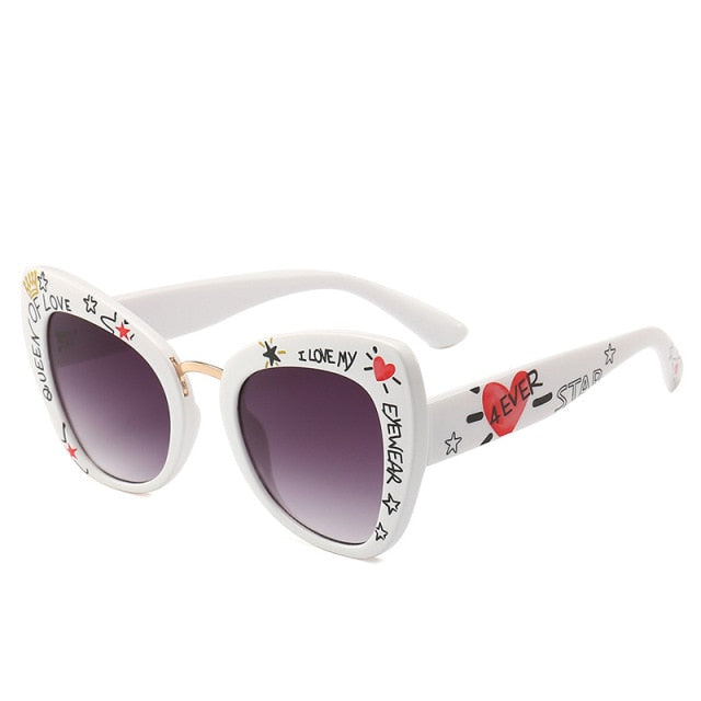 Calanovella Fashion Cat Eye Sunglasses Butterfly Letters Small Stars