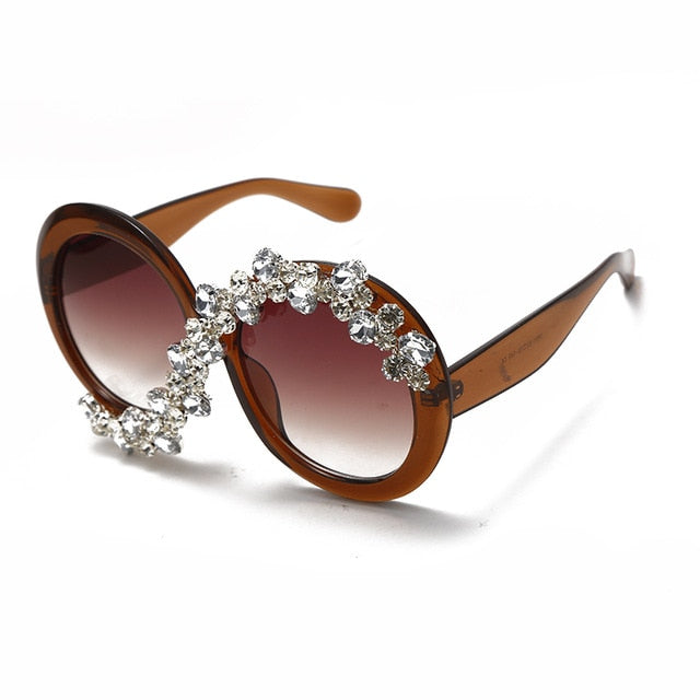 Calanovella Oversized Round Crystal Diamond Rhinestones Sunglasses