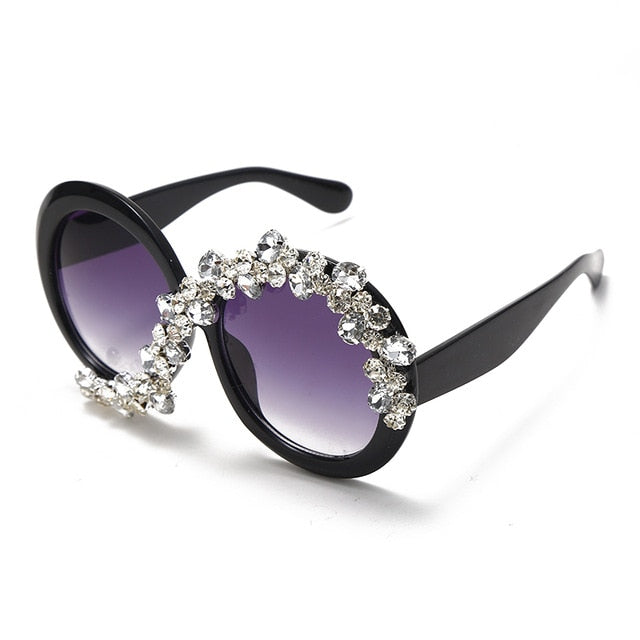 Calanovella Oversized Round Crystal Diamond Rhinestones Sunglasses