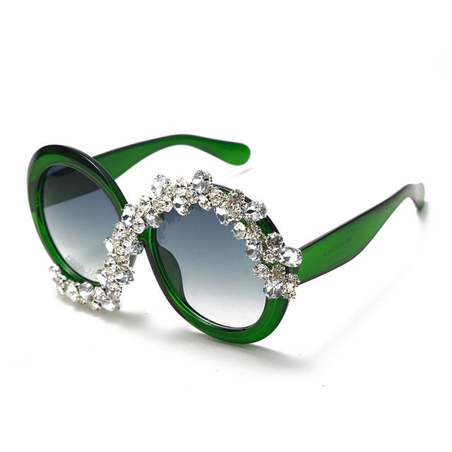 Calanovella Oversized Round Crystal Diamond Rhinestones Sunglasses UV400