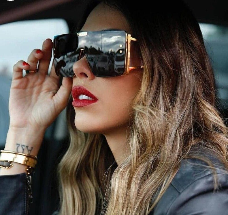Calanovella Square Oversized One Piece Lens Sunglasses Women Men Retro