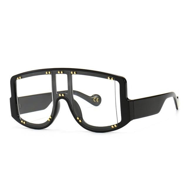 Calanovella Vintage Oversized Square One Piece Sunglasses Rivets Decorative Gradient Eyewear UV400