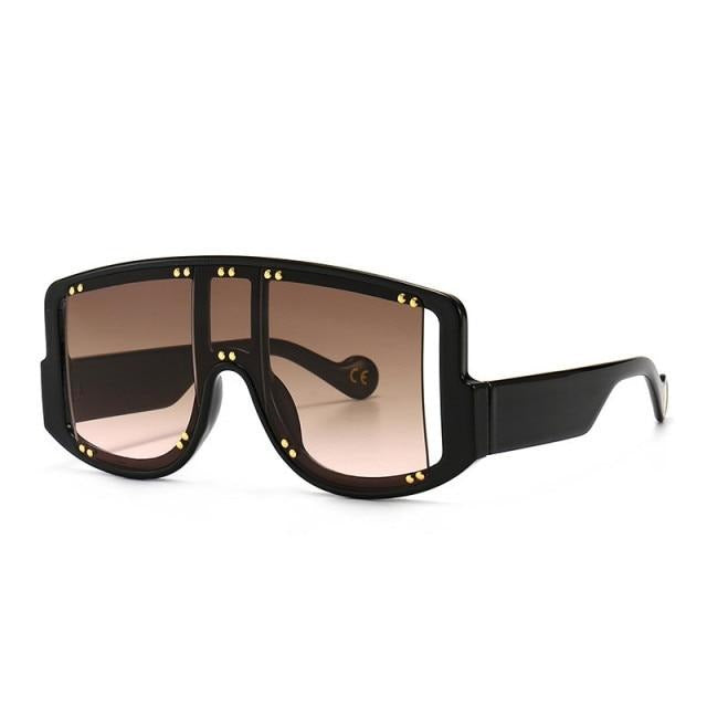 Calanovella Vintage Oversized Square One Piece Sunglasses Rivets Decorative Gradient Eyewear UV400