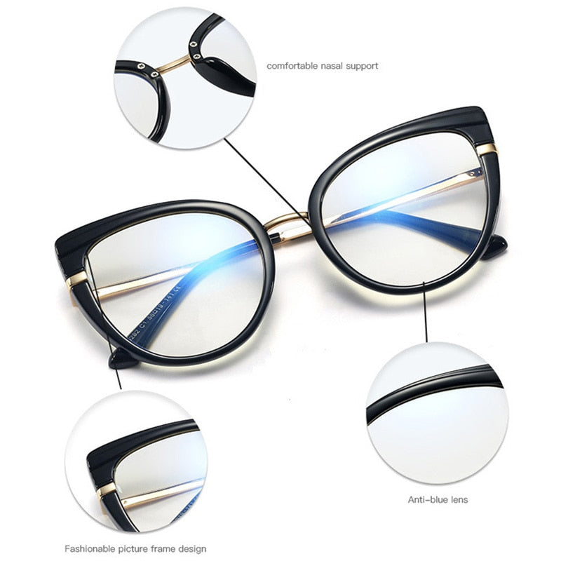Calanovella Retro Cat Eye Clear Anti Blue Light Women Eyeglasses Frame