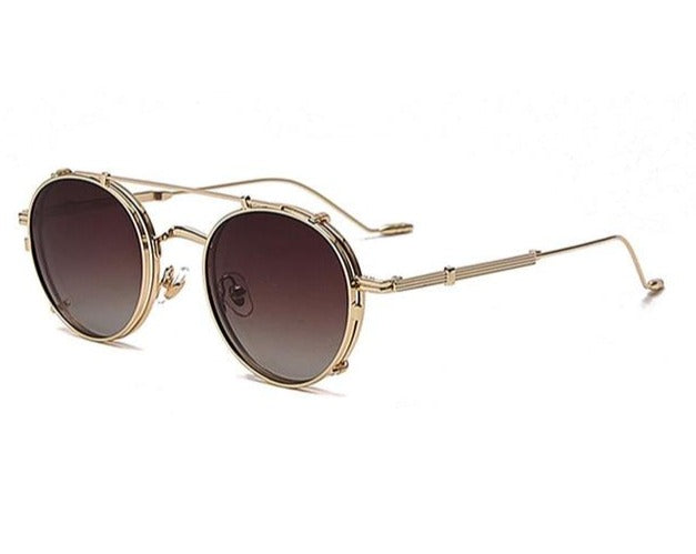 Calanovella Fashion Polarized Round Steampunk Sunglasses Removable