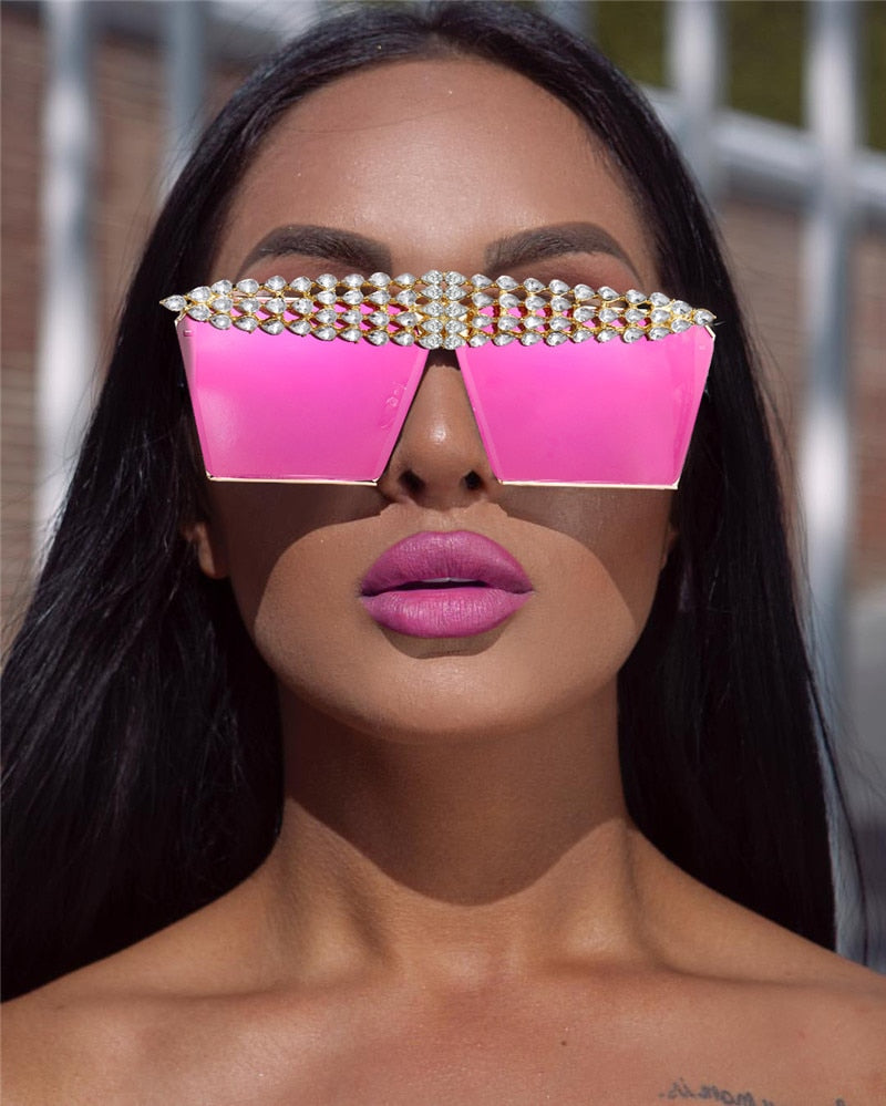 Calanovella Stylish Crystal Diamond Rhinestones Square Sunglasses