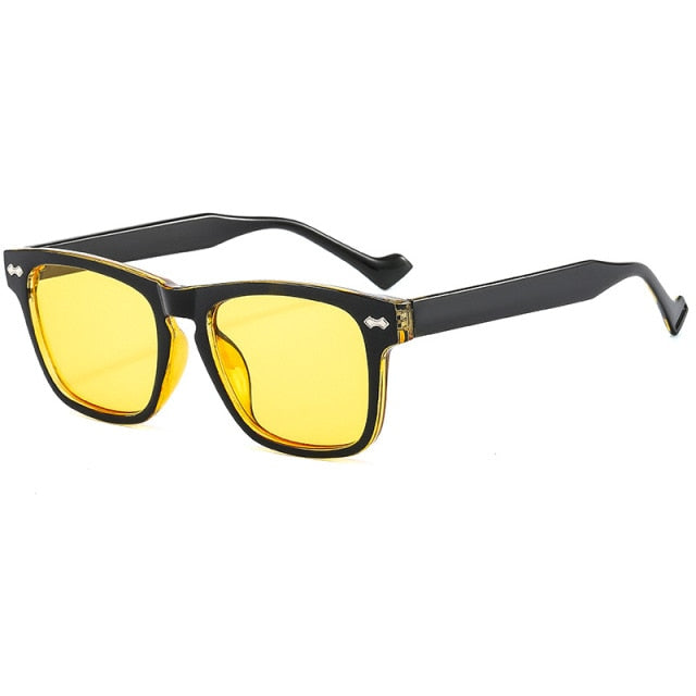 Calanovella Classic Square Sunglasses Men Women Designer Rivet Frame Yellow Night Vision Goggles Anti-glare Driving Eyewear