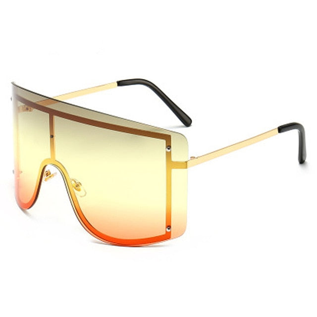 Calanovella Oversized Blue Yellow Gradient Sunglasses Fashion Rimless Metal Shades Designer Personality Eyewear