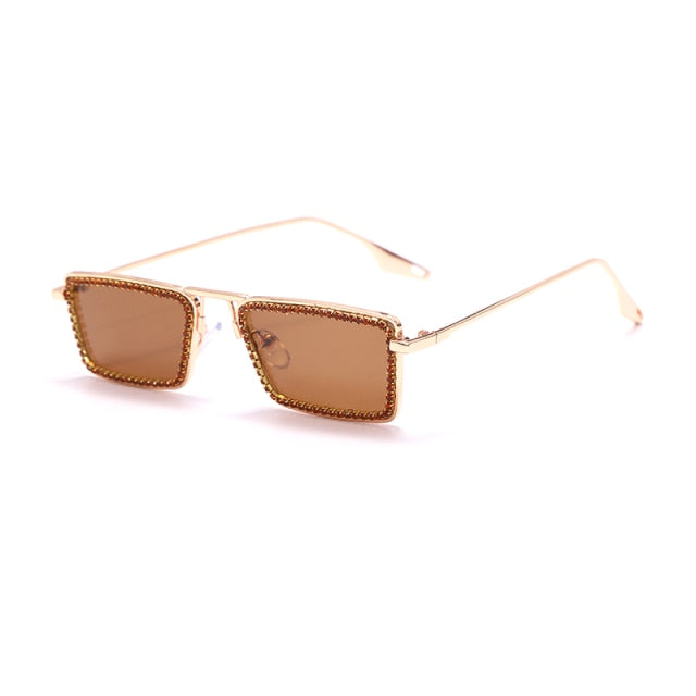 Calanovella Rectangular Rhinestone Sunglasses for Men Womens Steampunk