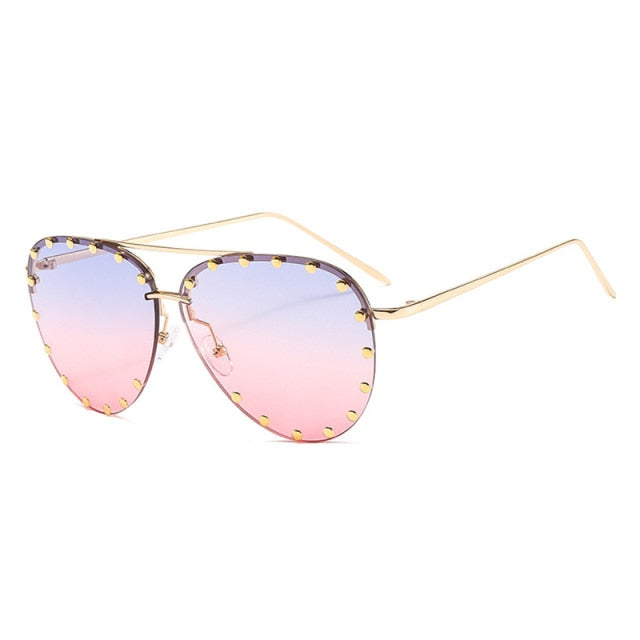 Calanovella Stylish Rivets Rimless Pilot Sunglasses UV400