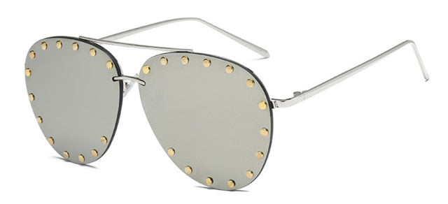 Calanovella Stylish Rivets Rimless Pilot Sunglasses UV400