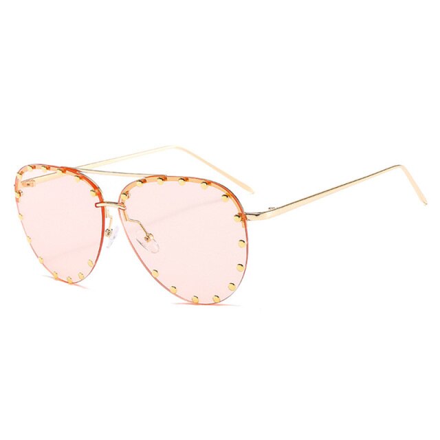 Calanovella Stylish Rivets Rimless Pilot Sunglasses UV400