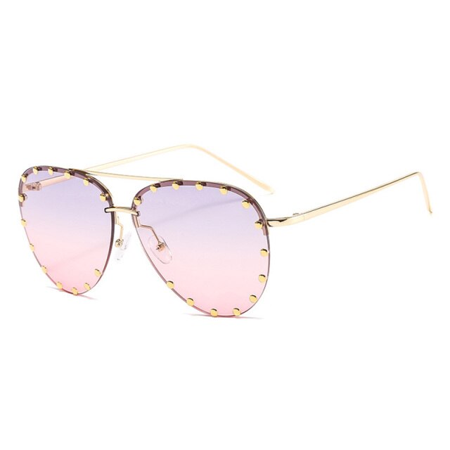 Calanovella Stylish Rivets Rimless Pilot Sunglasses UV400