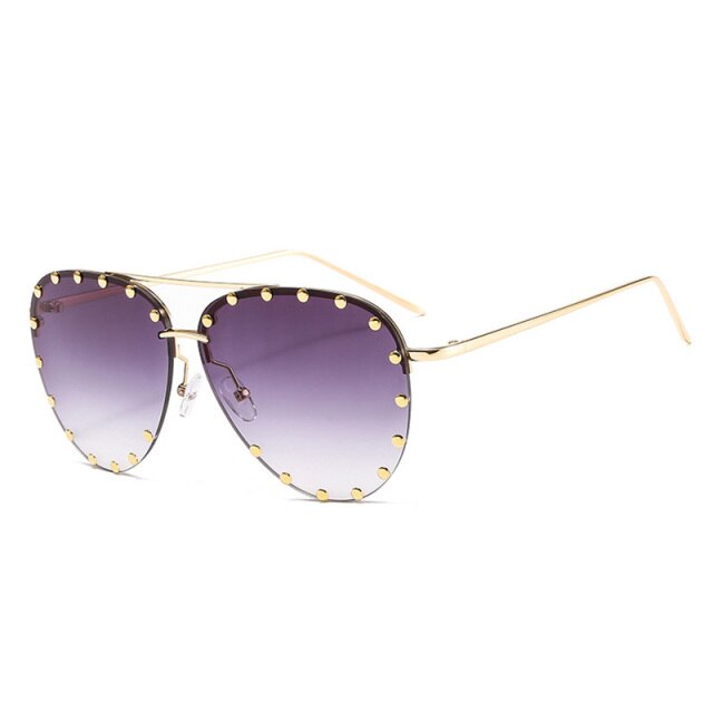 Calanovella Stylish Rivets Rimless Pilot Sunglasses UV400
