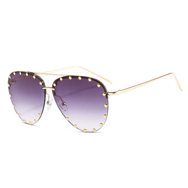 Calanovella Stylish Rivets Rimless Pilot Sunglasses UV400