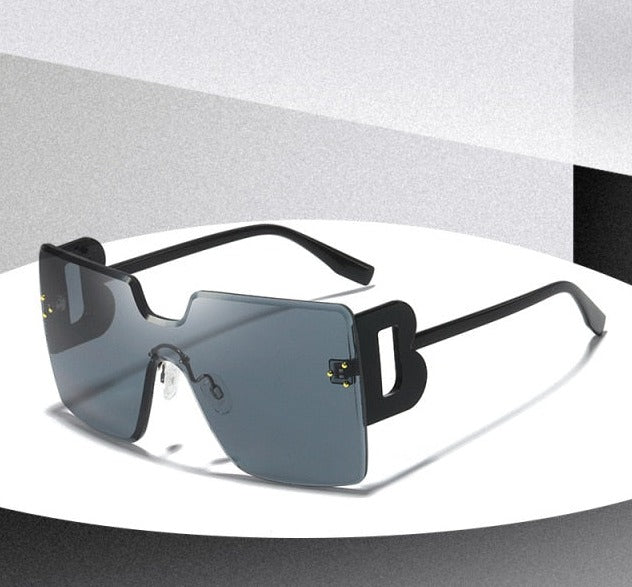 Calanovella Black Square Sunglasses Women Big Frame Fashion Retro
