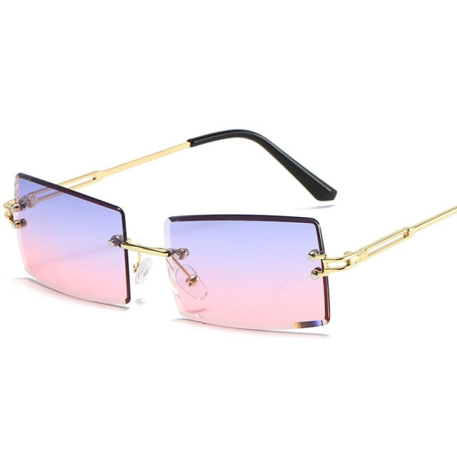 Calanovella Rimless Vintage Sunglasses Women Rectangle Retro Sun