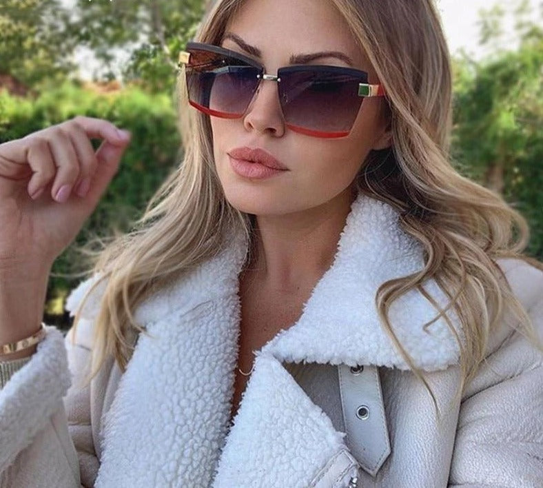 Calanovella Fashion Square Rimless Sunglasses Vintage Designer Big