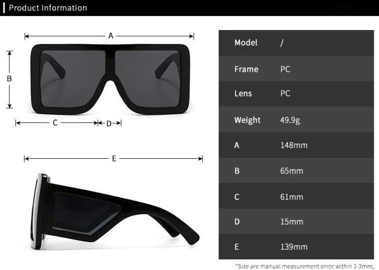 Calanovella Vintage Oversized Square Sunglasses Women Men Retro Big