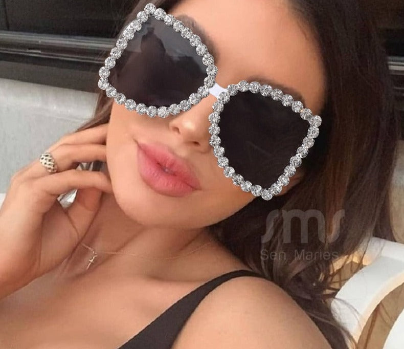 Calanovella Sunglasses Women Oversized Diamond Designer Sun Glasses