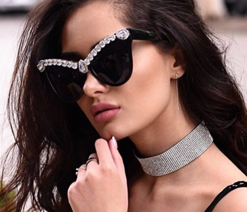 Calanovella Cat Eye Diamond Sunglasses Women Female Luxury Sunglasses