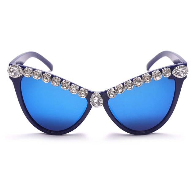 Calanovella Cat Eye Diamond Sunglasses Women Female Luxury Sunglasses Women Brand Designer Eyewear Men Big Vintage Shades Glasses UV400