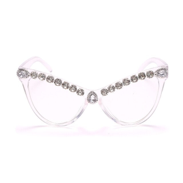 Calanovella Cat Eye Diamond Sunglasses Women Female Luxury Sunglasses Women Brand Designer Eyewear Men Big Vintage Shades Glasses UV400