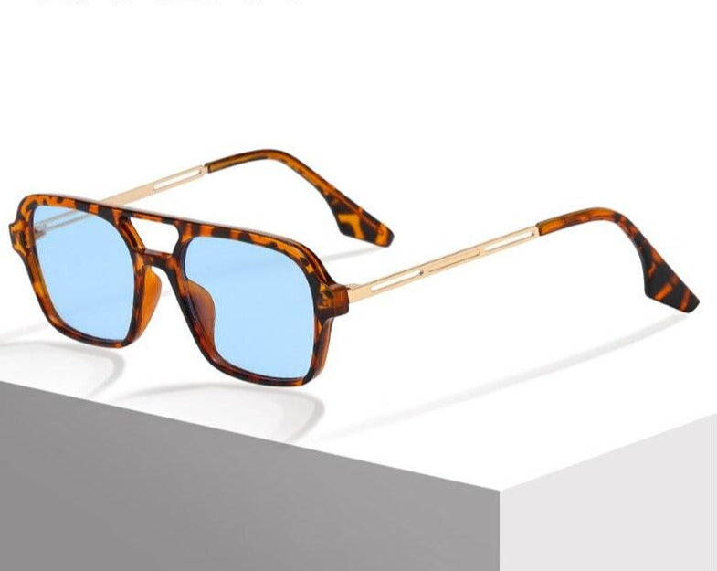 Calanovella Fashion Double Bridges Cool Square Sunglasses Tinted Ocean