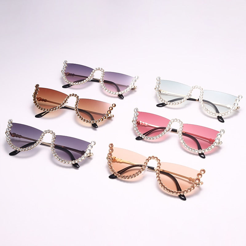 Calanovella Crystal Diamond Rhinestones Semi-Rimless Sunglasses