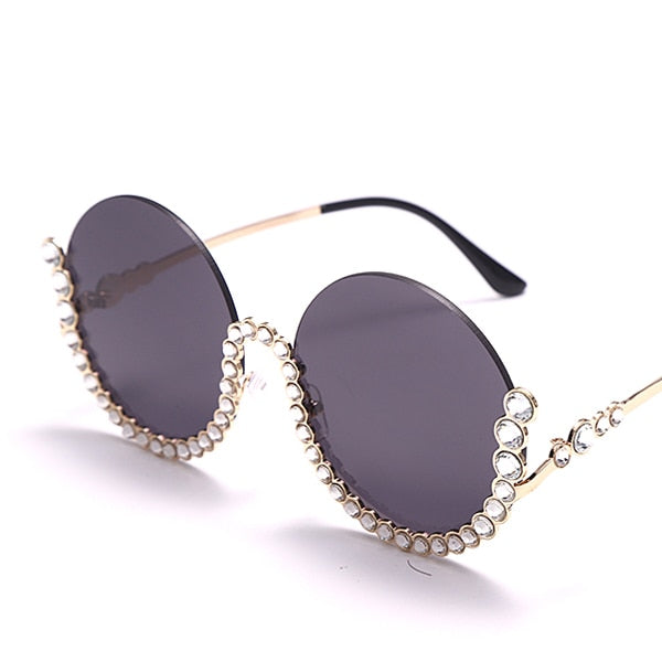 Calanovella Vintage Round Diamond Sunglasses Women New Luxury Women Oval Crystal Retro Glasses Fashion Rhinestone Shades Eyewear UV400