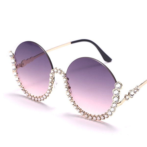 Calanovella Vintage Round Diamond Sunglasses Women New Luxury Women Oval Crystal Retro Glasses Fashion Rhinestone Shades Eyewear UV400