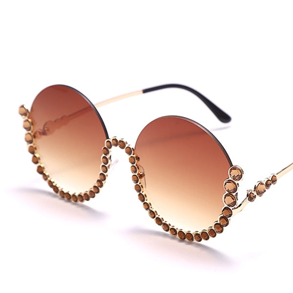 Calanovella Vintage Round Diamond Sunglasses Women New Luxury Women Oval Crystal Retro Glasses Fashion Rhinestone Shades Eyewear UV400