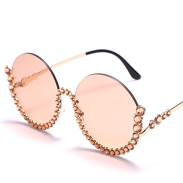 Calanovella Vintage Round Diamond Sunglasses Women New Luxury Women Oval Crystal Retro Glasses Fashion Rhinestone Shades Eyewear UV400