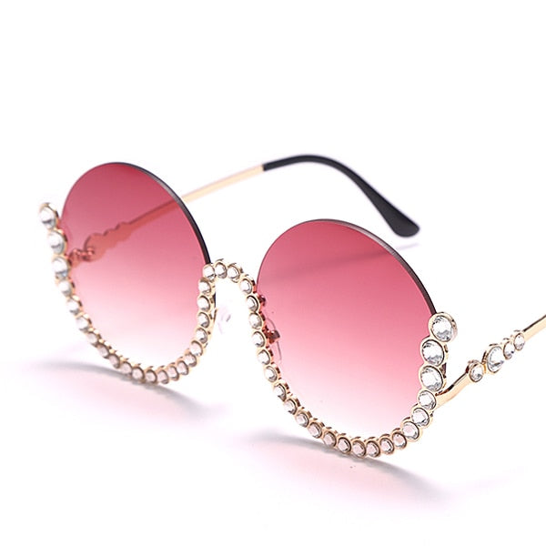 Calanovella Vintage Round Diamond Sunglasses Women New Luxury Women Oval Crystal Retro Glasses Fashion Rhinestone Shades Eyewear UV400