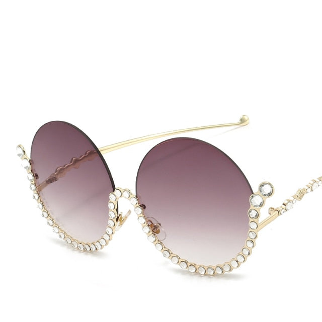 Calanovella Vintage Round Diamond Sunglasses Women New Luxury Women