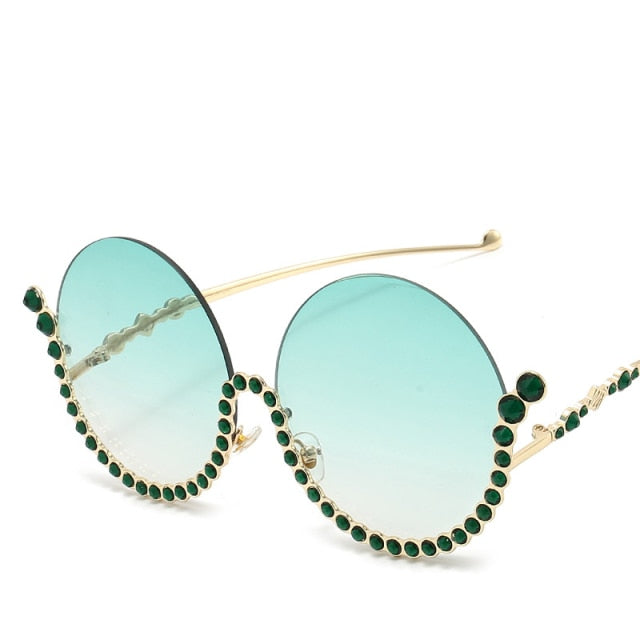 Calanovella Vintage Round Diamond Sunglasses Women New Luxury Women Oval Crystal Retro Glasses Fashion Rhinestone Shades Eyewear UV400