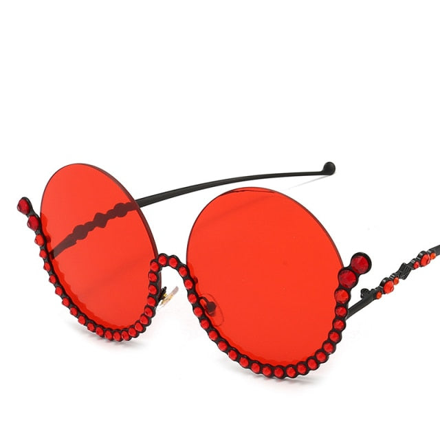 Calanovella Vintage Round Diamond Sunglasses Women New Luxury Women Oval Crystal Retro Glasses Fashion Rhinestone Shades Eyewear UV400