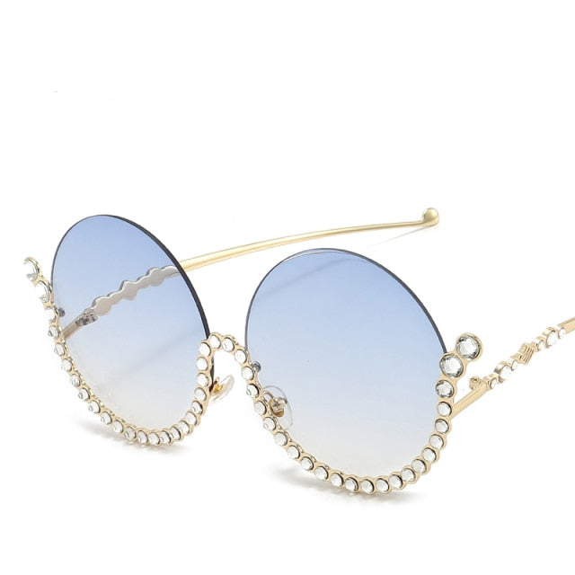 Calanovella Vintage Round Diamond Sunglasses Women New Luxury Women Oval Crystal Retro Glasses Fashion Rhinestone Shades Eyewear UV400