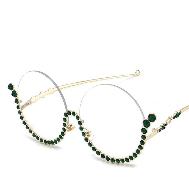 Calanovella Vintage Round Diamond Sunglasses Women New Luxury Women Oval Crystal Retro Glasses Fashion Rhinestone Shades Eyewear UV400