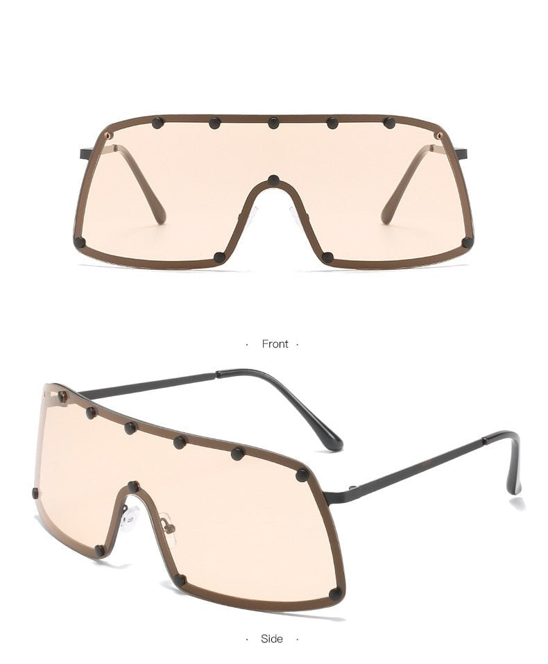 Calanovella New Oversized Rivet Punk Sunglasses For Men Luxury Brand