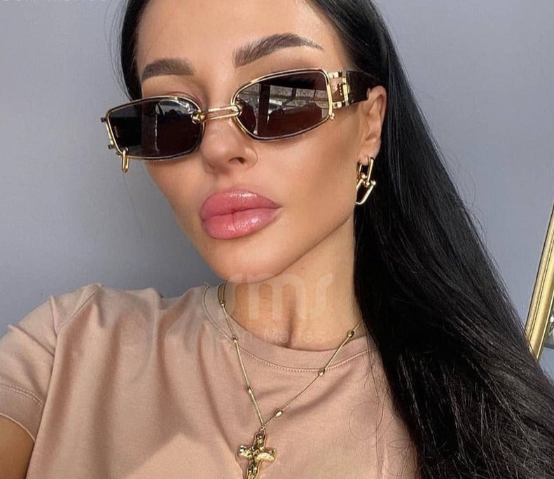 Calanovella Rectangle Sunglasses Women Hip Hop Steampunk Sun Glasses