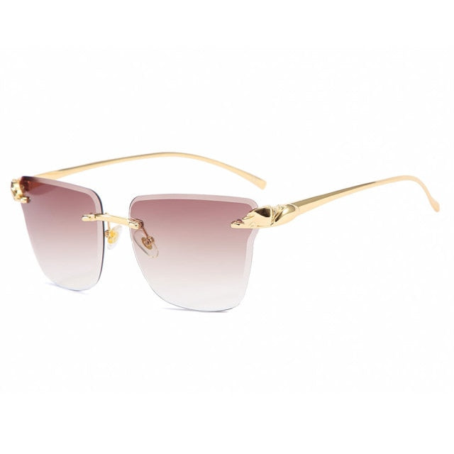 Calanovella New Fashion Cutting Rimless Square Leopard Sunglasses For