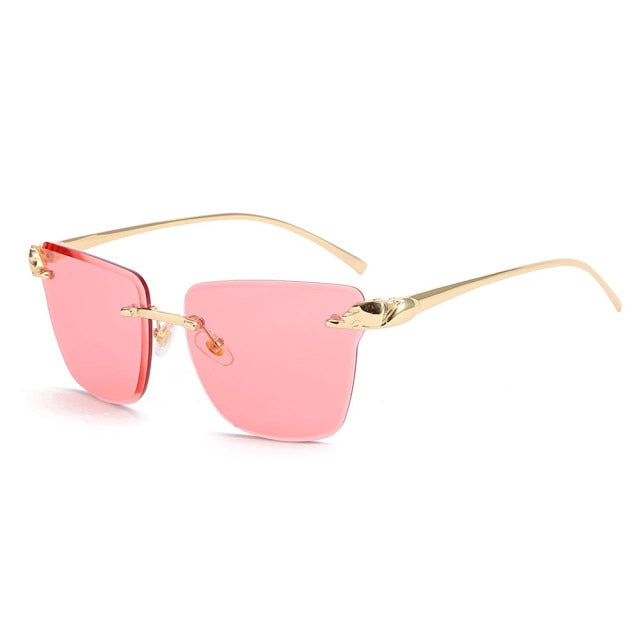 Calanovella New Fashion Cutting Rimless Square Leopard Sunglasses For