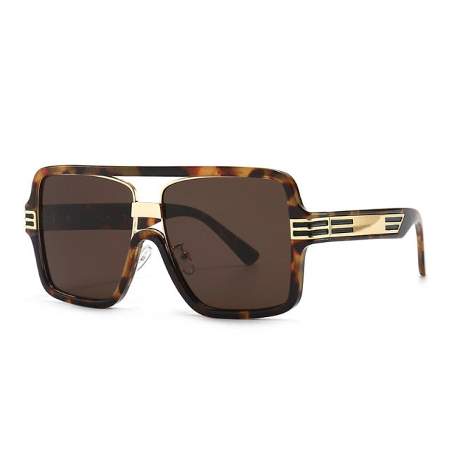 Calanovella Fashion Beige Champagne Oversized Sunglasses Vintage Big Brand Square Sun Glasses Flat Top Shades UV400