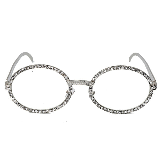Calanovella Vintage Oval Eyeglasses Women Luxury Diamond Sunglasses Men Brand Designer Shiny Crystal Metal Frame Fashion Eyewear