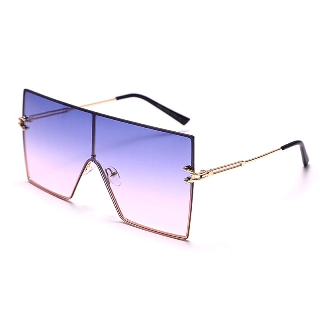 Calanovella One Piece Flat Women Punk Sunglasses Oversized Rimless