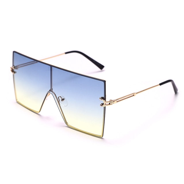 Calanovella One Piece Flat Women Punk Sunglasses Oversized Rimless